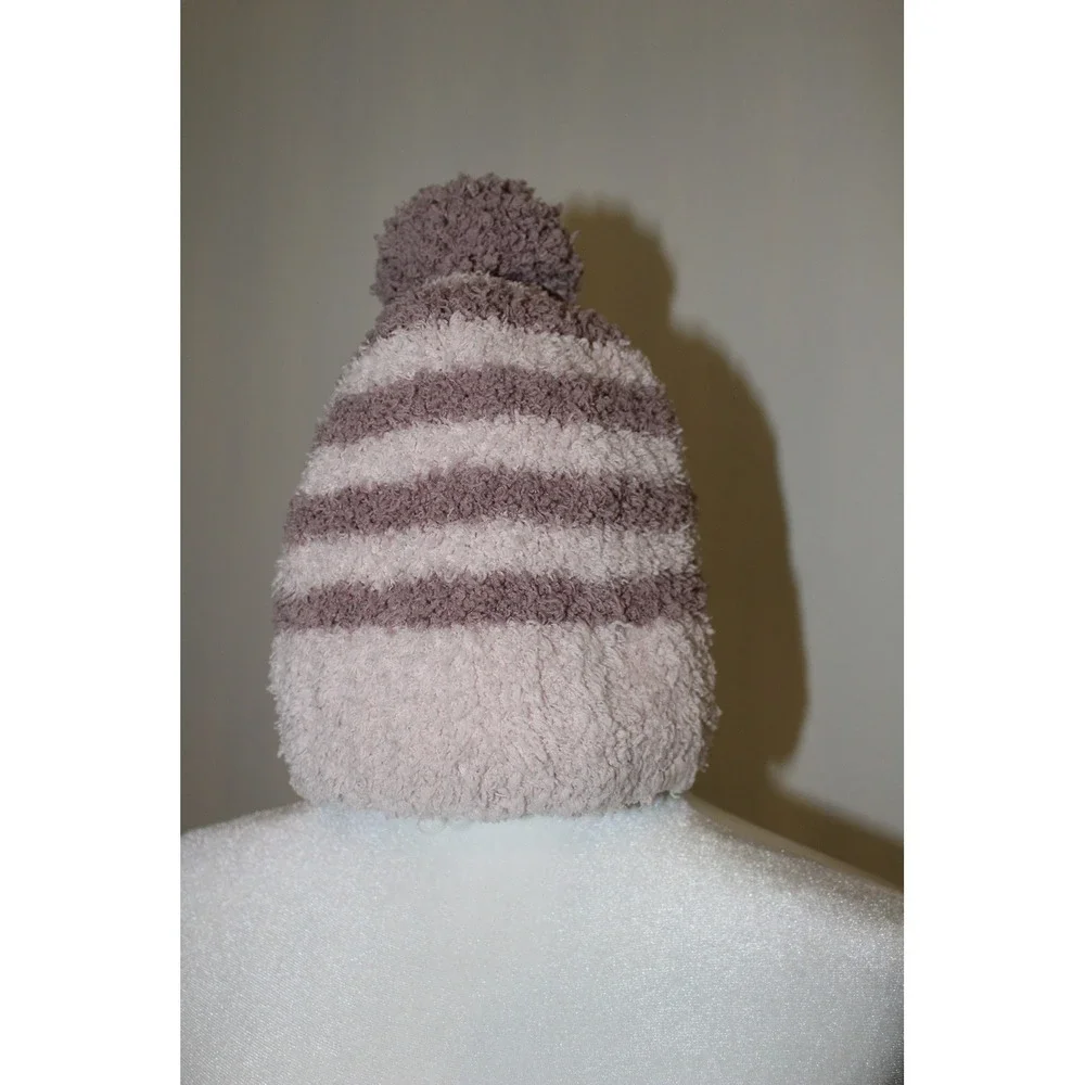 Barefoot Dreams CozyChic Striped Pom Pom Beanie Pink Mauve Women's Hat